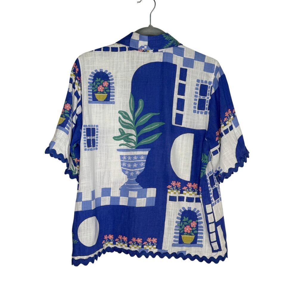 Calypso St. Barth Resort Short Sleeve Button-Down Shirt Blue/White Womens Size M - Picture 10 of 10